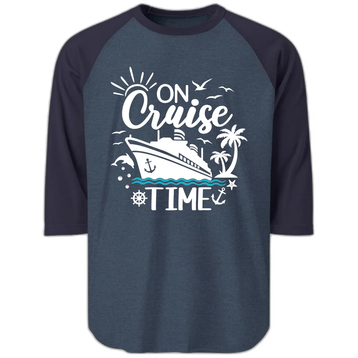On Cruise Time Raglan 3/4 in Heather Denim Navy