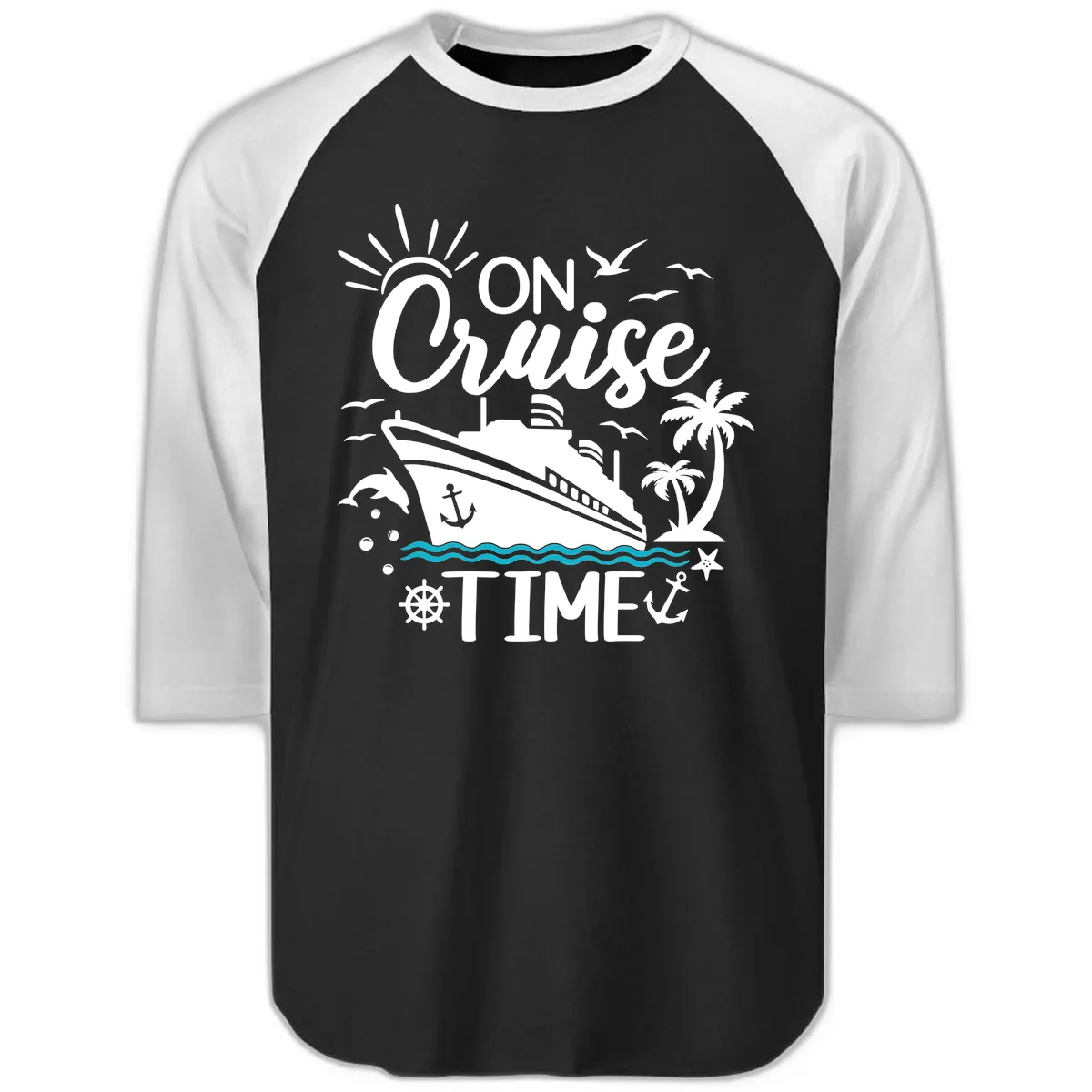 On Cruise Time Raglan 3/4 in Black White