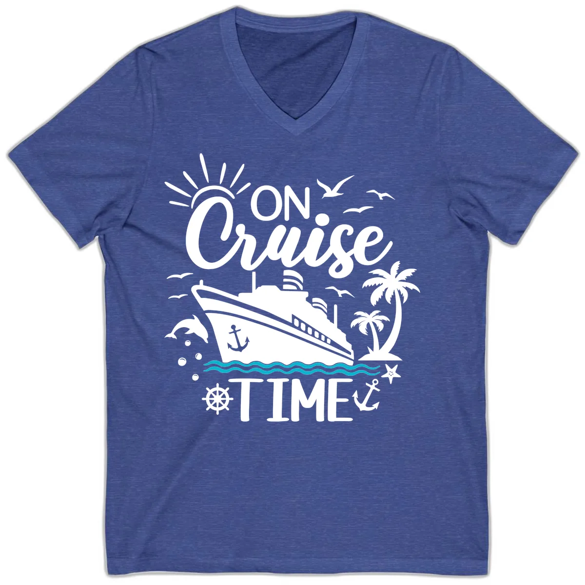 On Cruise Time V-Neck in Heather True Royal