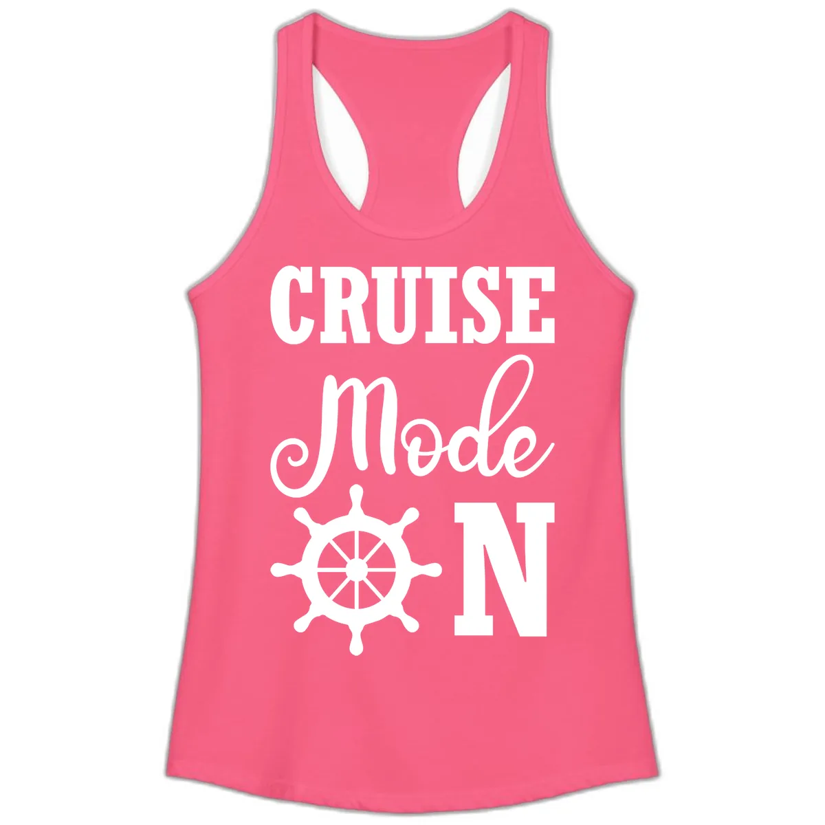 Cruise Mode Ship Wheel Ladies Tank in Solid Hot Pink