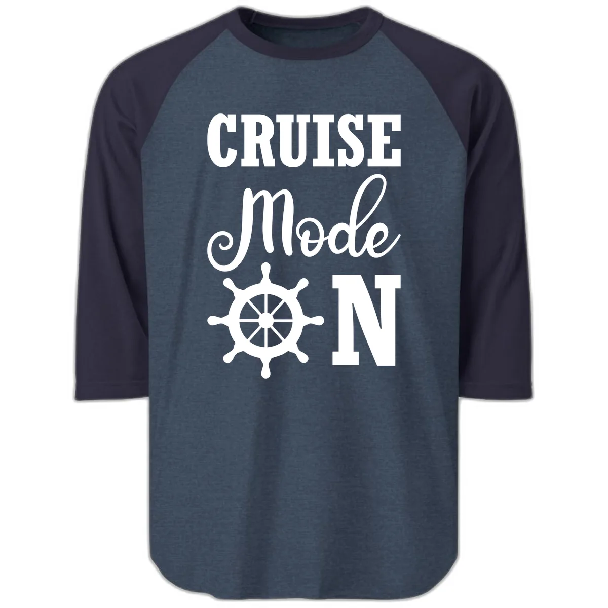 Cruise Mode Ship Wheel Raglan 3/4 in Heather Denim Navy