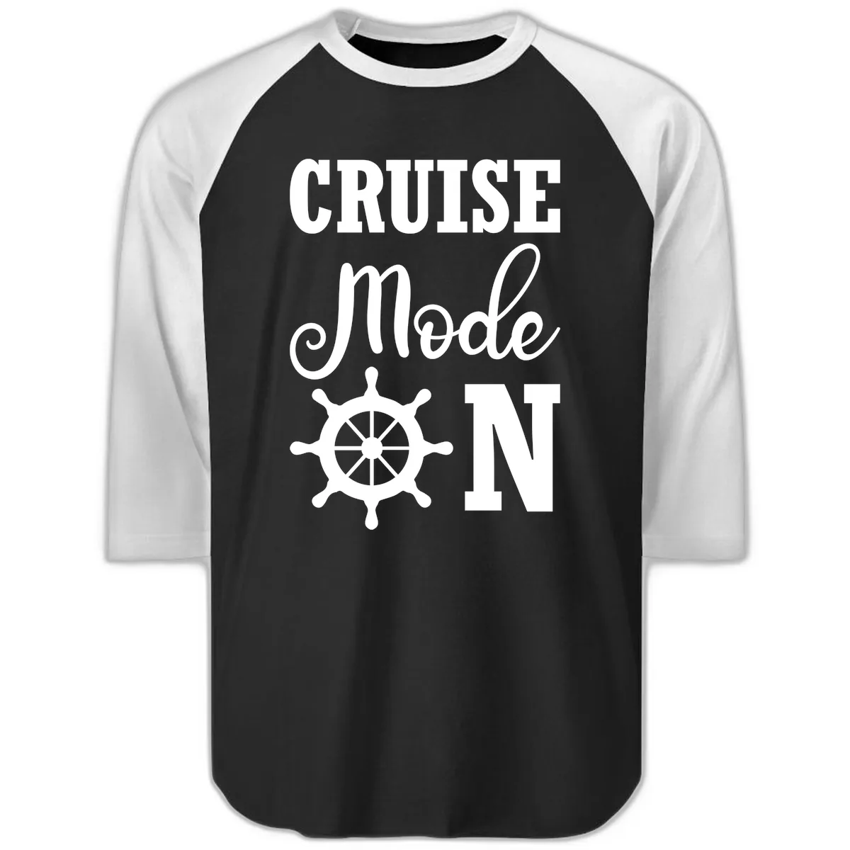 Cruise Mode Ship Wheel Raglan 3/4 in Black White