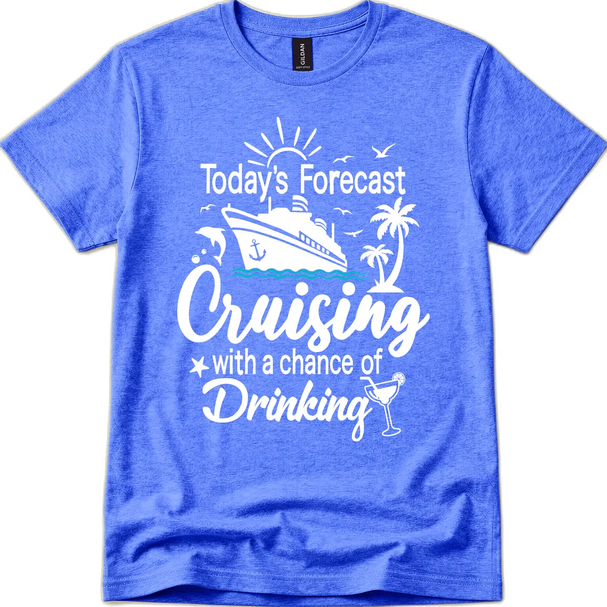 Today's Forecast Cruising With Drinking T-Shirt in Heather Royal