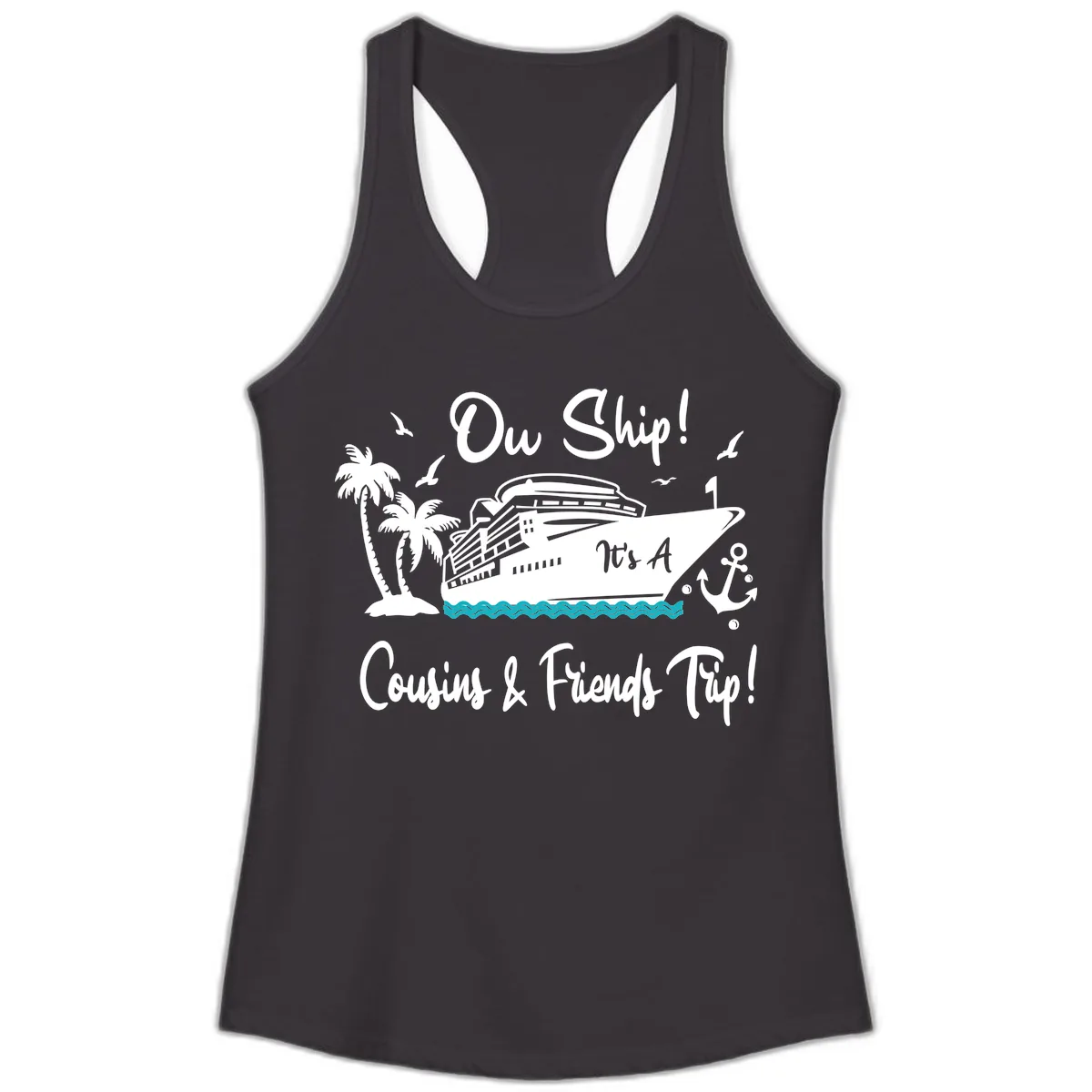 Ow Ship Cousins & Friends Trip Ladies Tank in Black