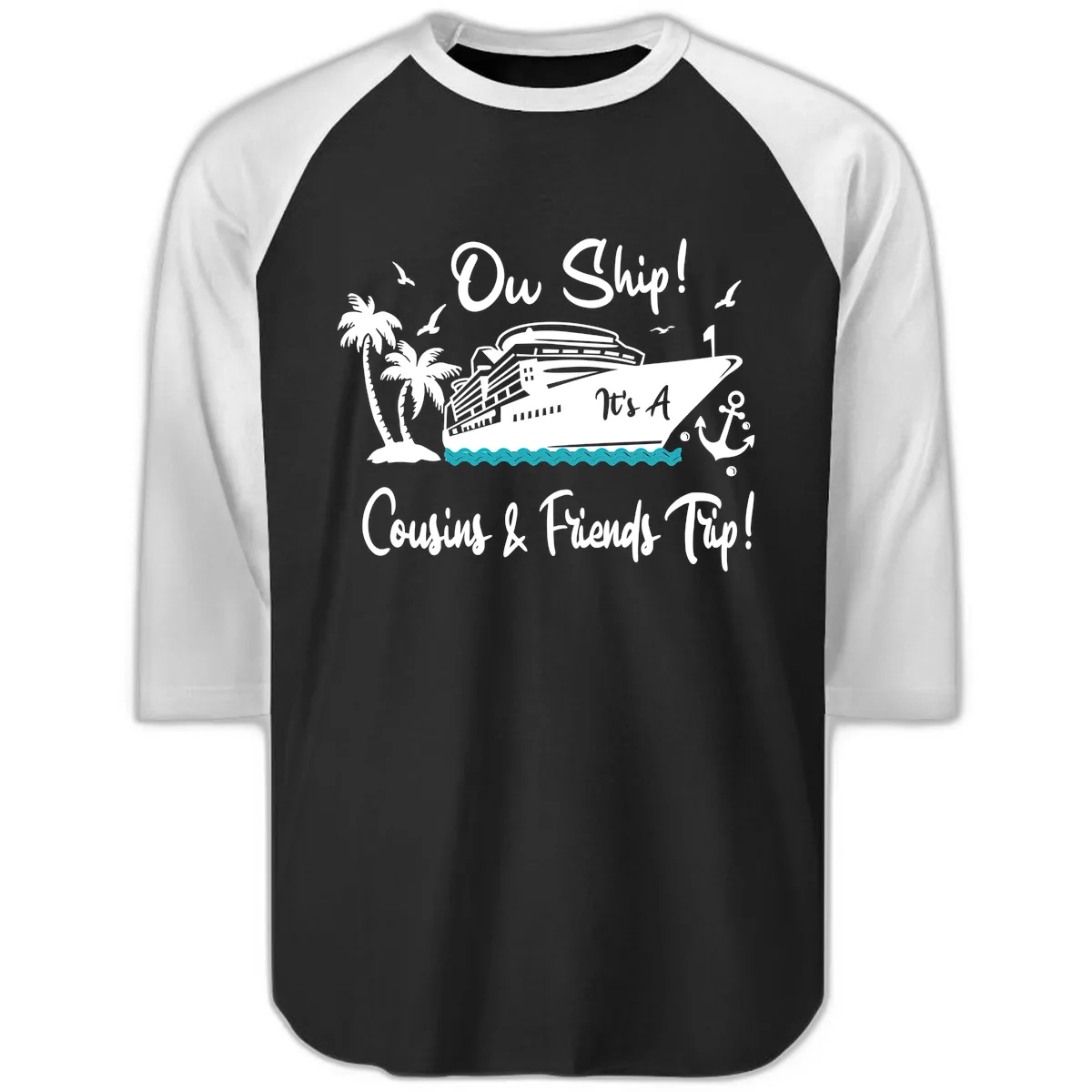 Ow Ship Cousins & Friends Trip Raglan 3/4 in Black White