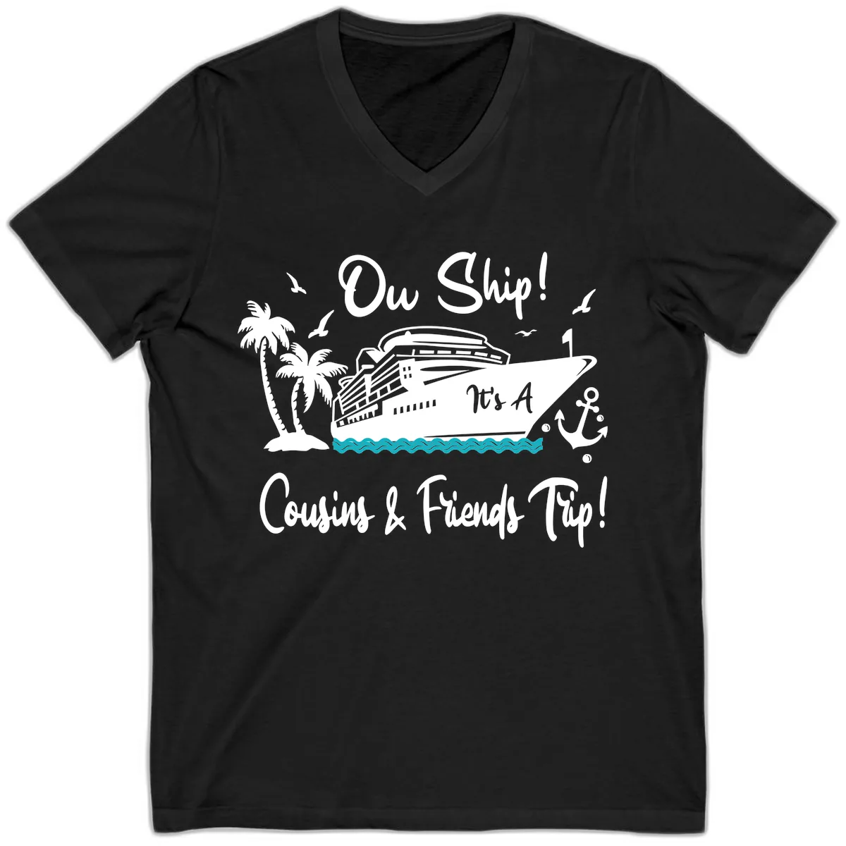 Ow Ship Cousins & Friends Trip V-Neck in Black