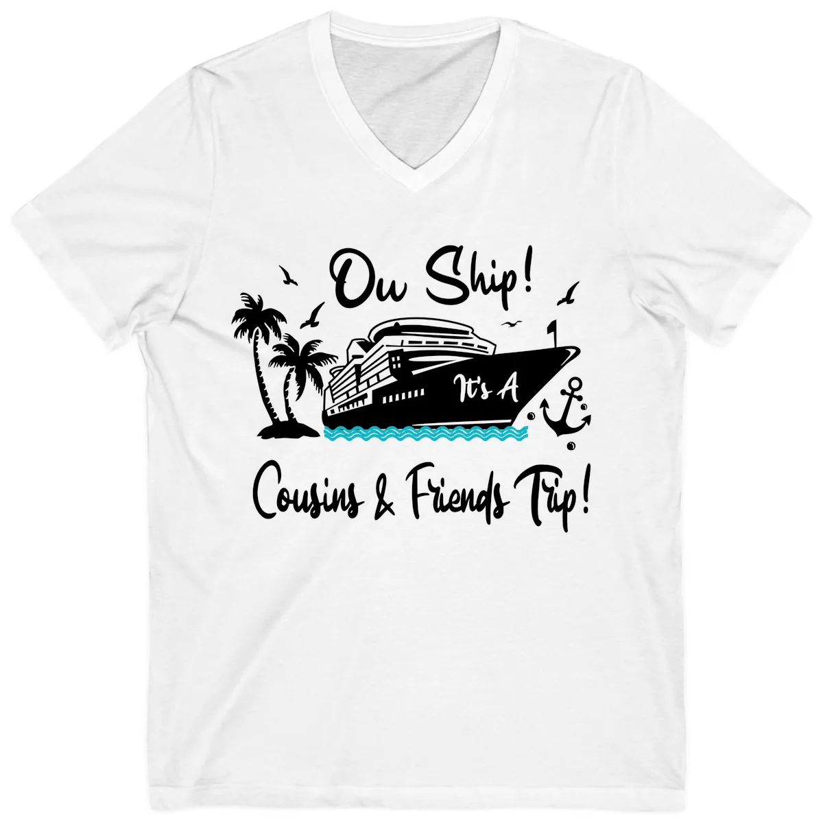 Ow Ship Cousins & Friends Trip V-Neck in White