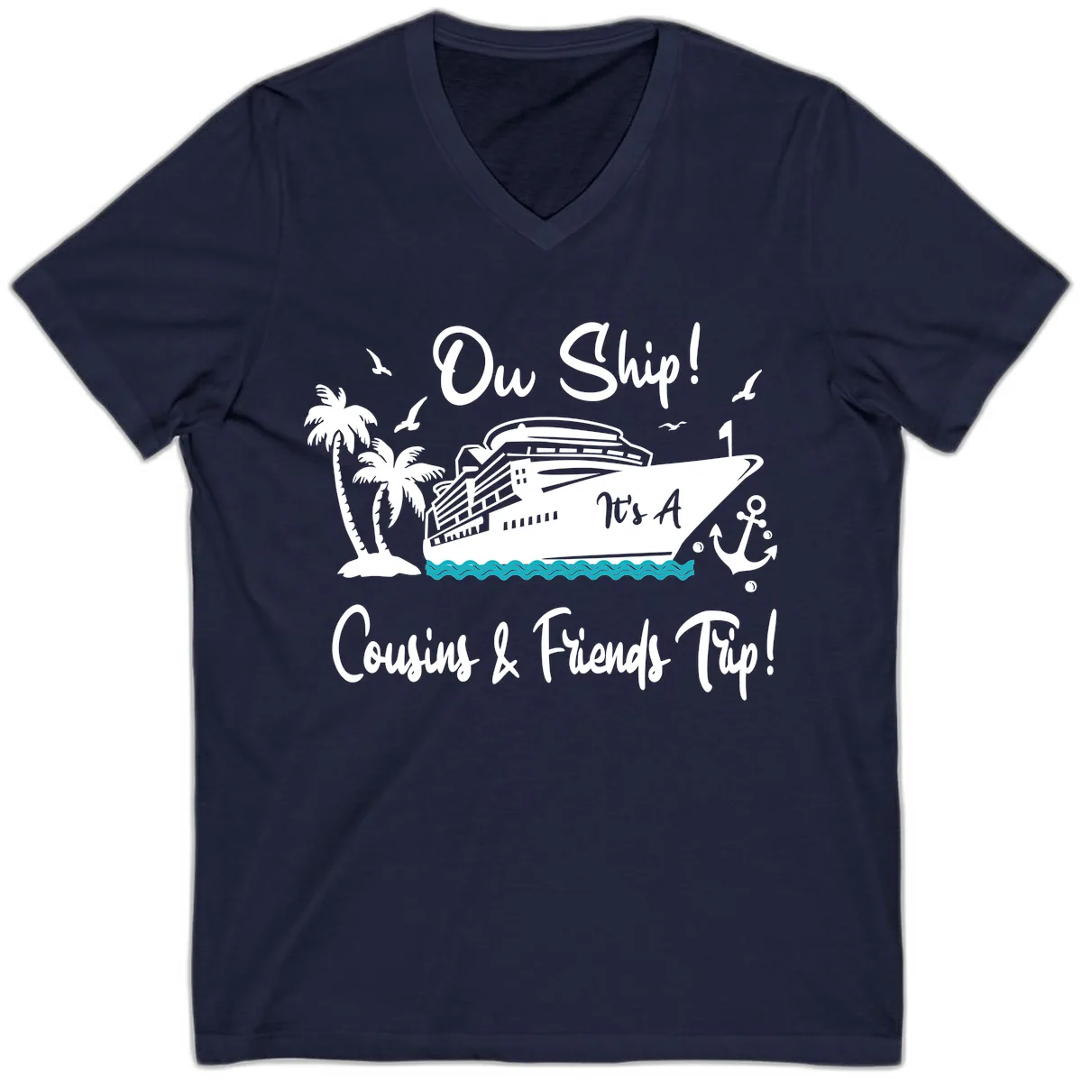 Ow Ship Cousins & Friends Trip V-Neck in Navy