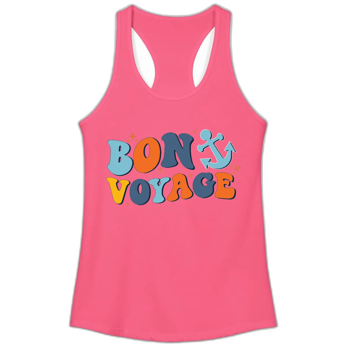 Bon Voyage Anchor Ladies Tank in Solid Hot Pink