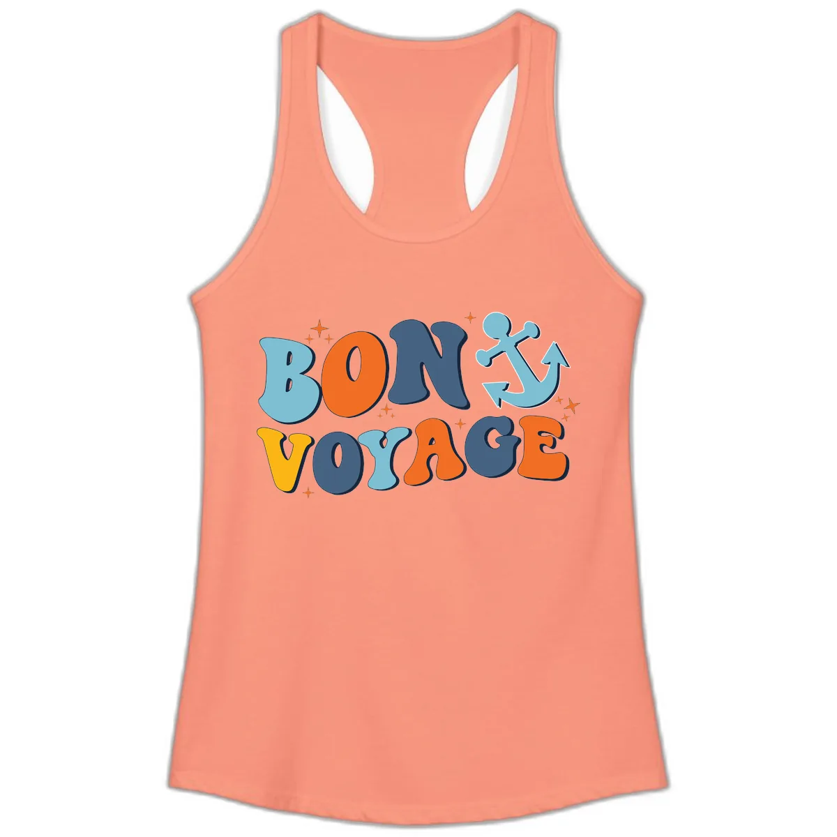 Bon Voyage Anchor Ladies Tank in Solid Light Orange
