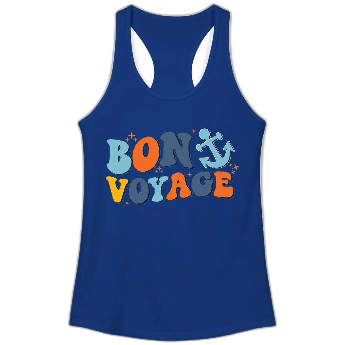 Bon Voyage Anchor Ladies Tank in Solid Royal