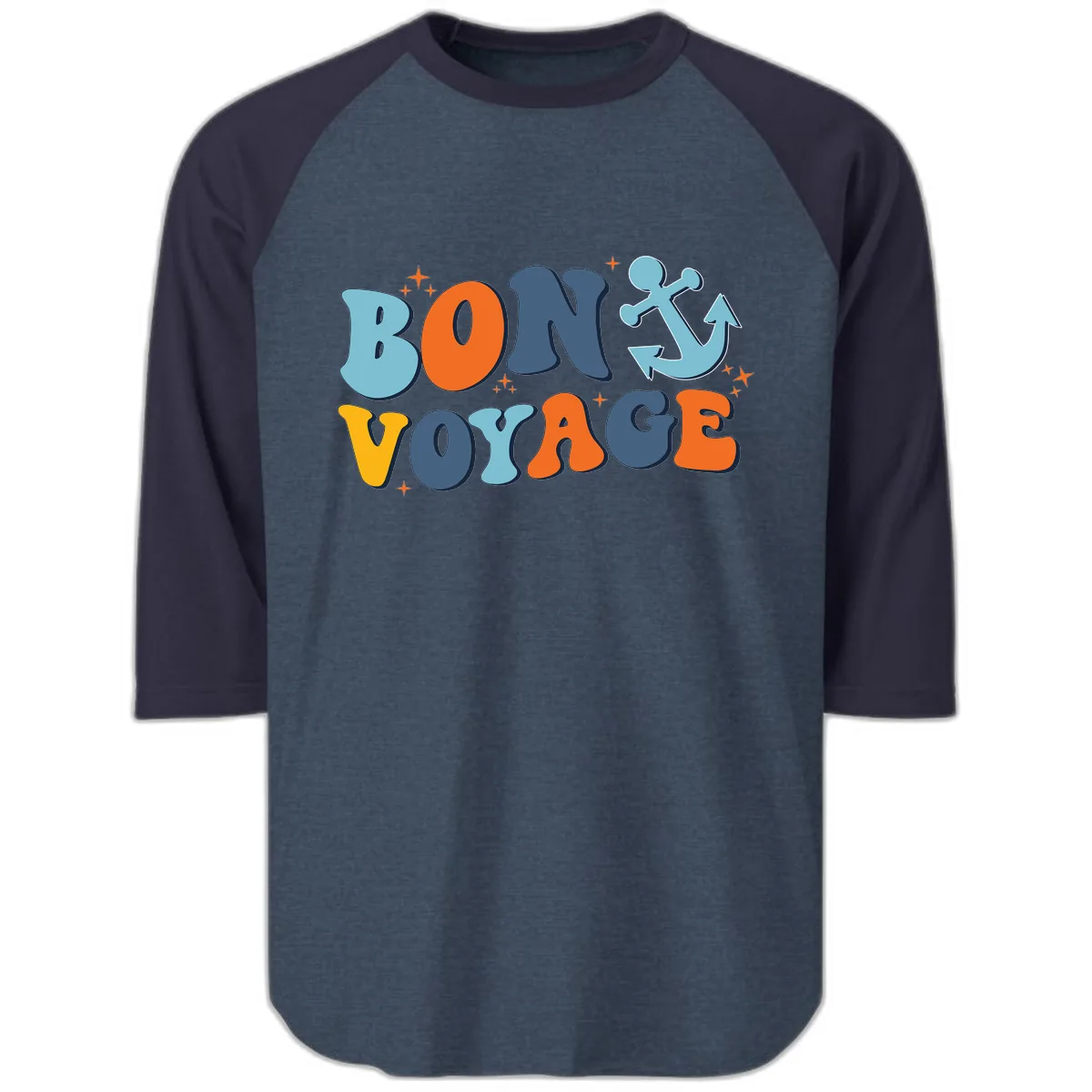 Bon Voyage Anchor Raglan 3/4 in Heather Denim Navy