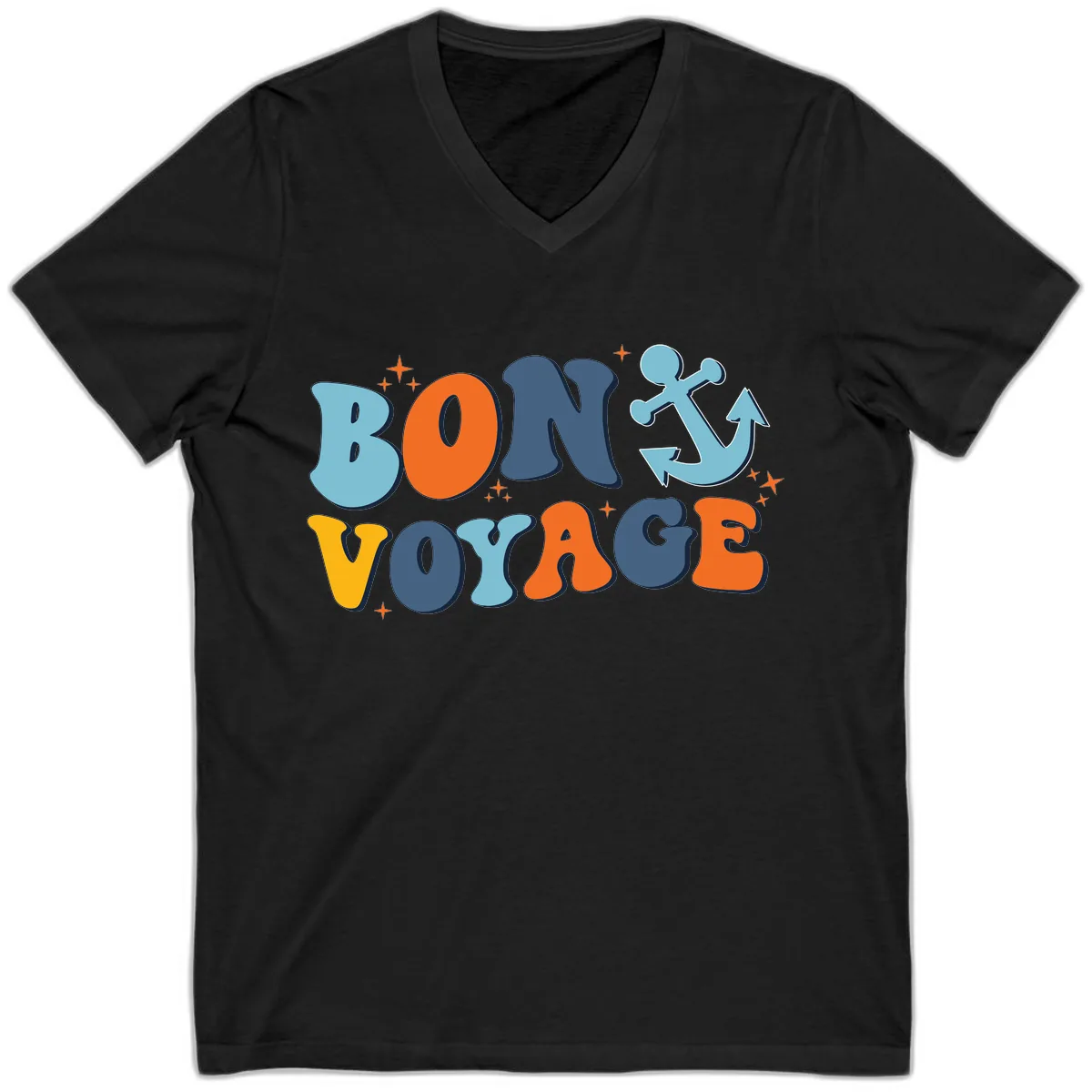 Bon Voyage Anchor V-Neck in Black