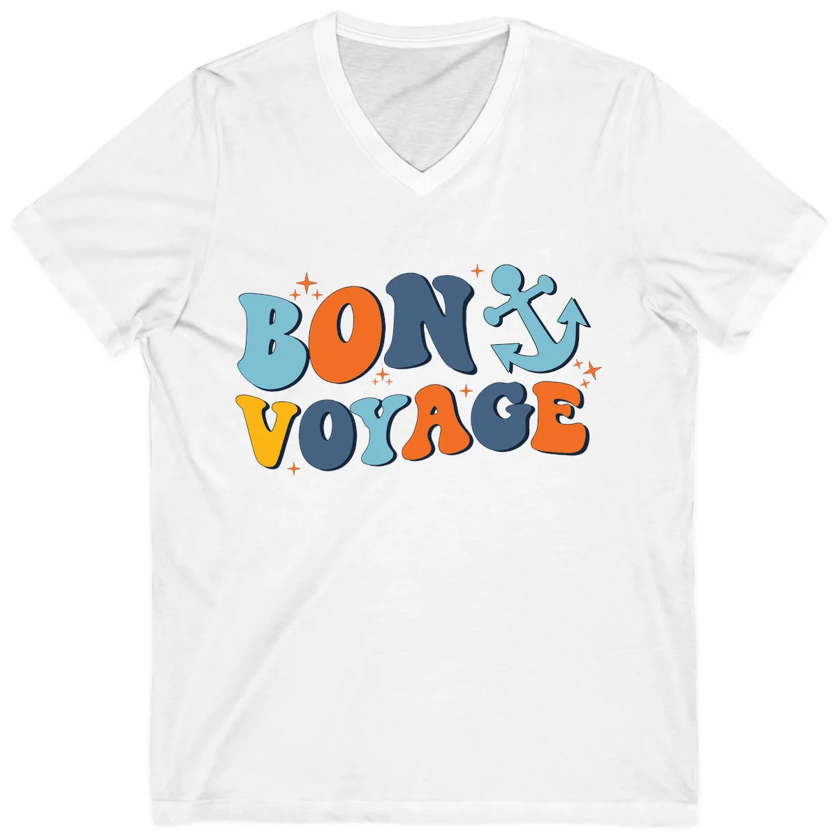 Bon Voyage Anchor V-Neck in White