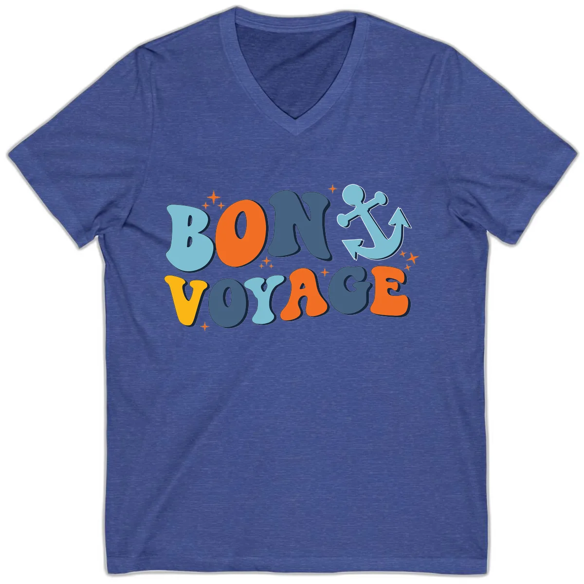 Bon Voyage Anchor V-Neck in Heather True Royal