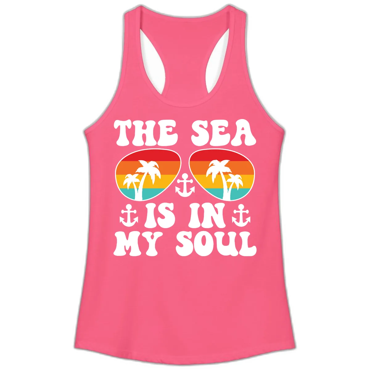 The Sea Is In My Soul Ladies Tank in Solid Hot Pink