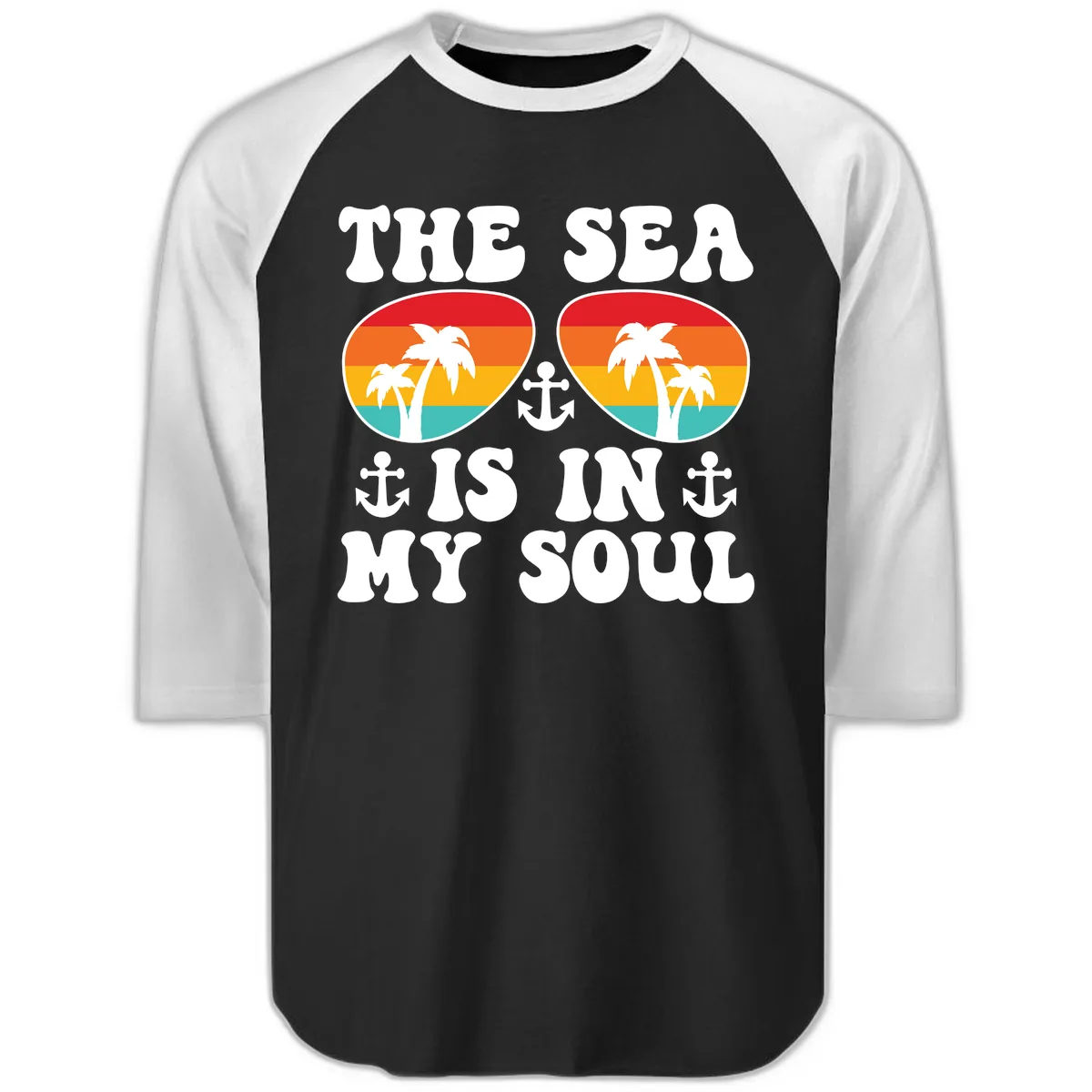 The Sea Is In My Soul Raglan 3/4 in Black White
