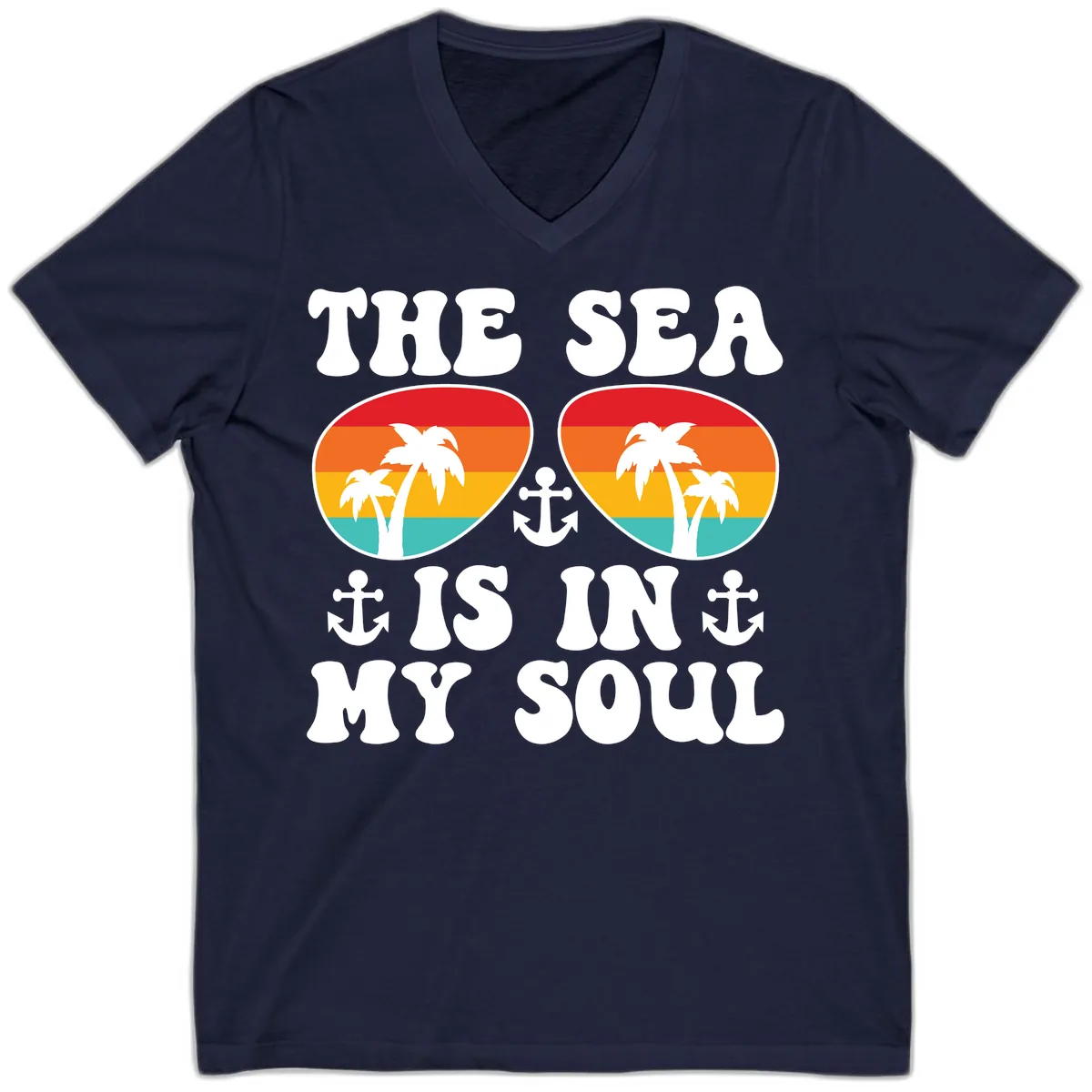 The Sea Is In My Soul V-Neck in Navy