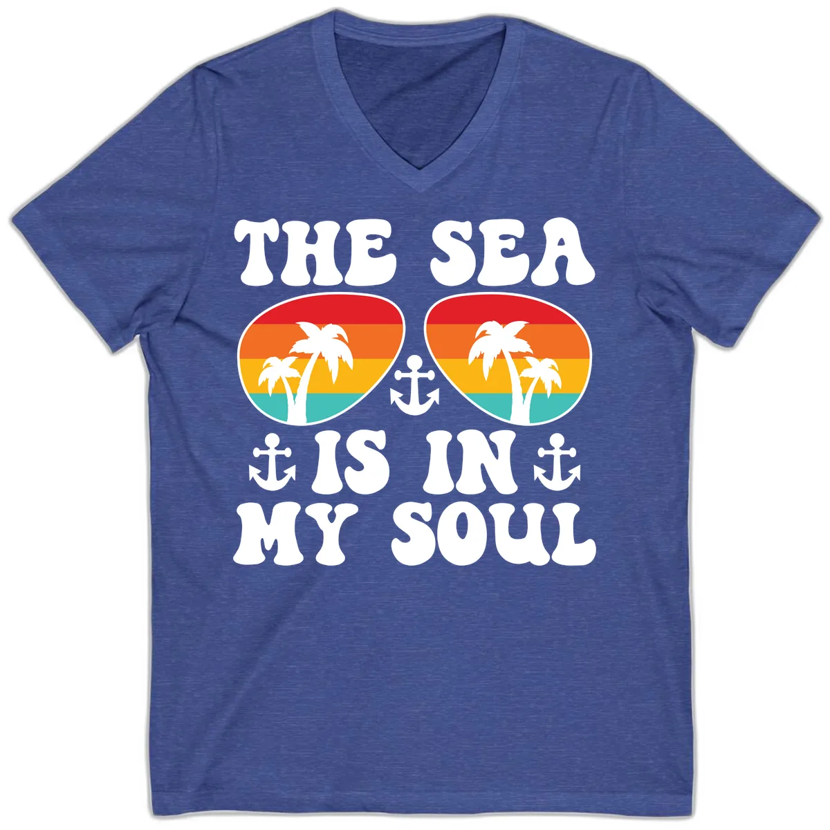 The Sea Is In My Soul V-Neck in Heather True Royal