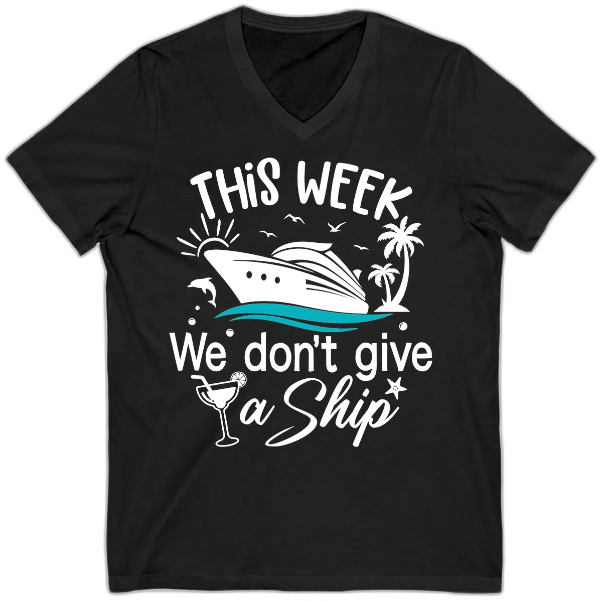 We Don't Give A Ship Cruise V-Neck in Black