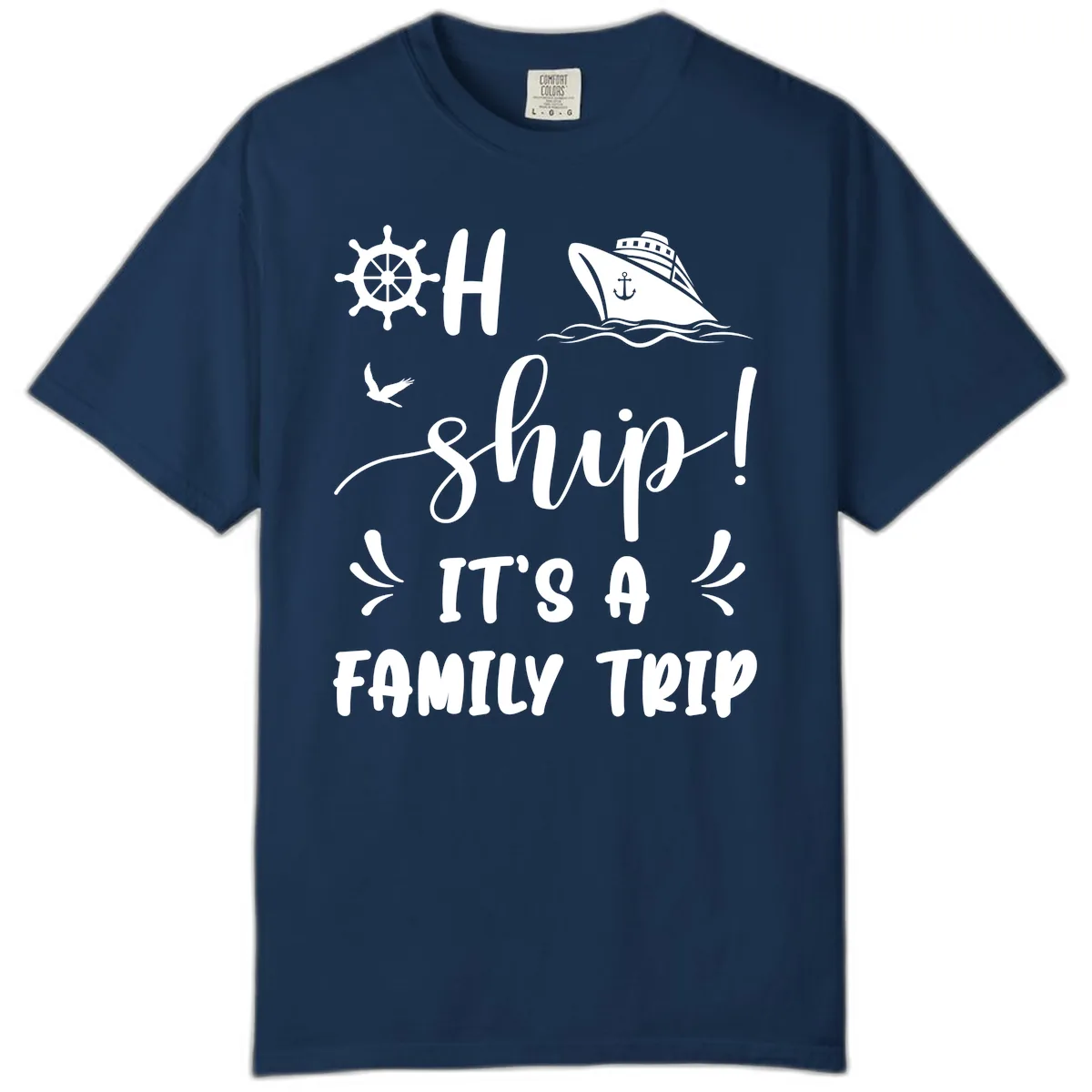 Ahoy Ship It's A Family Trip Comfort Color in Navy