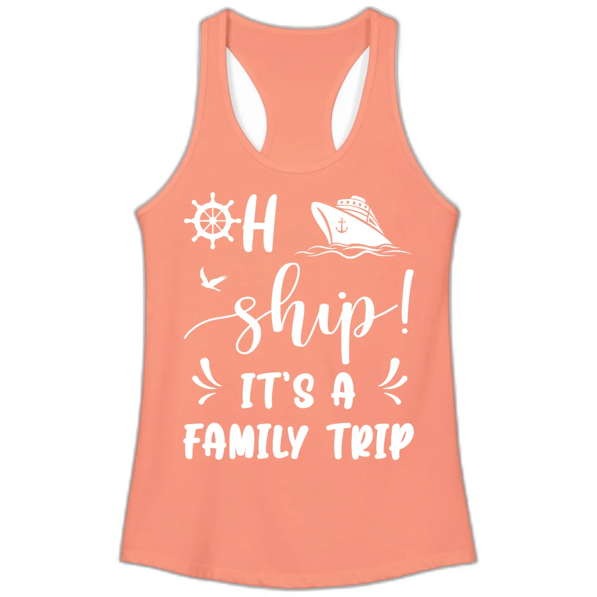 Ahoy Ship It's A Family Trip Ladies Tank in Solid Light Orange