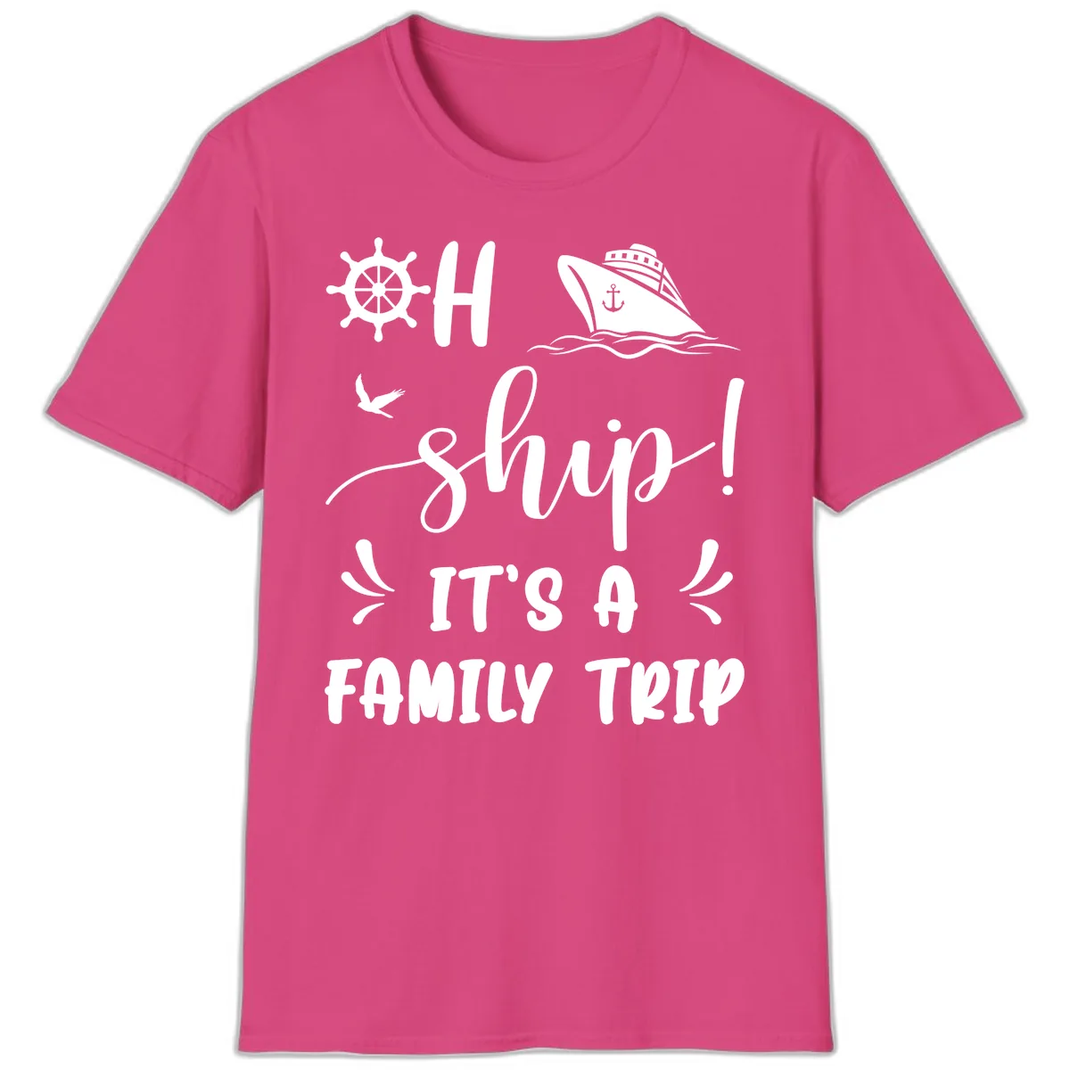 Ahoy Ship It's A Family Trip T-Shirt in Heliconia