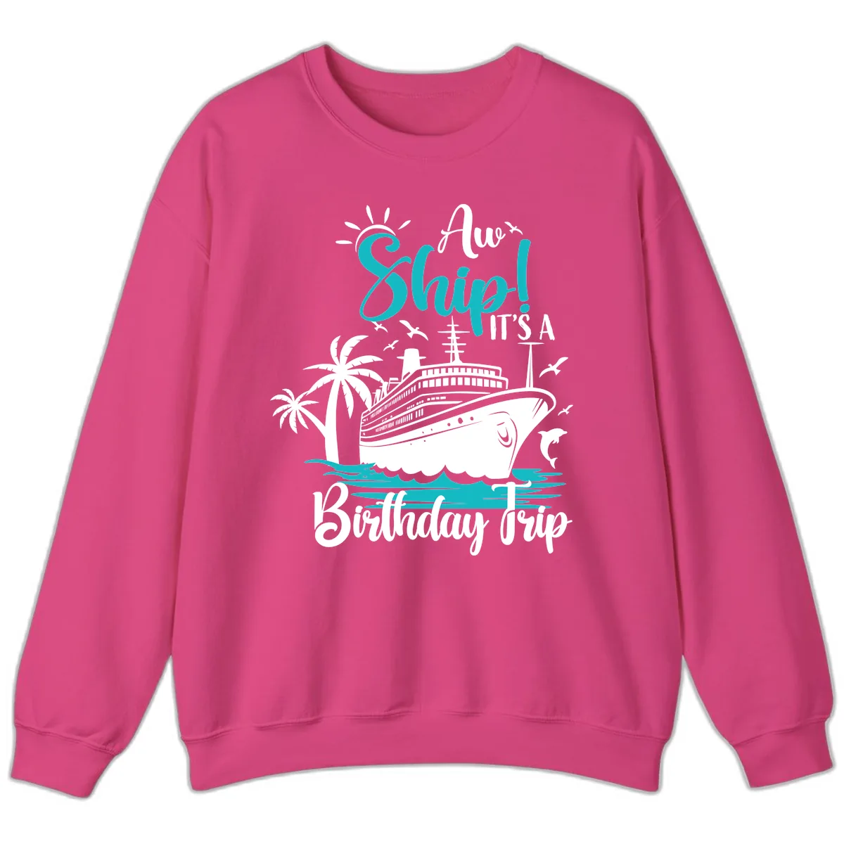 Aw Ship It's A Birthday Trip Sweatshirt in Heliconia