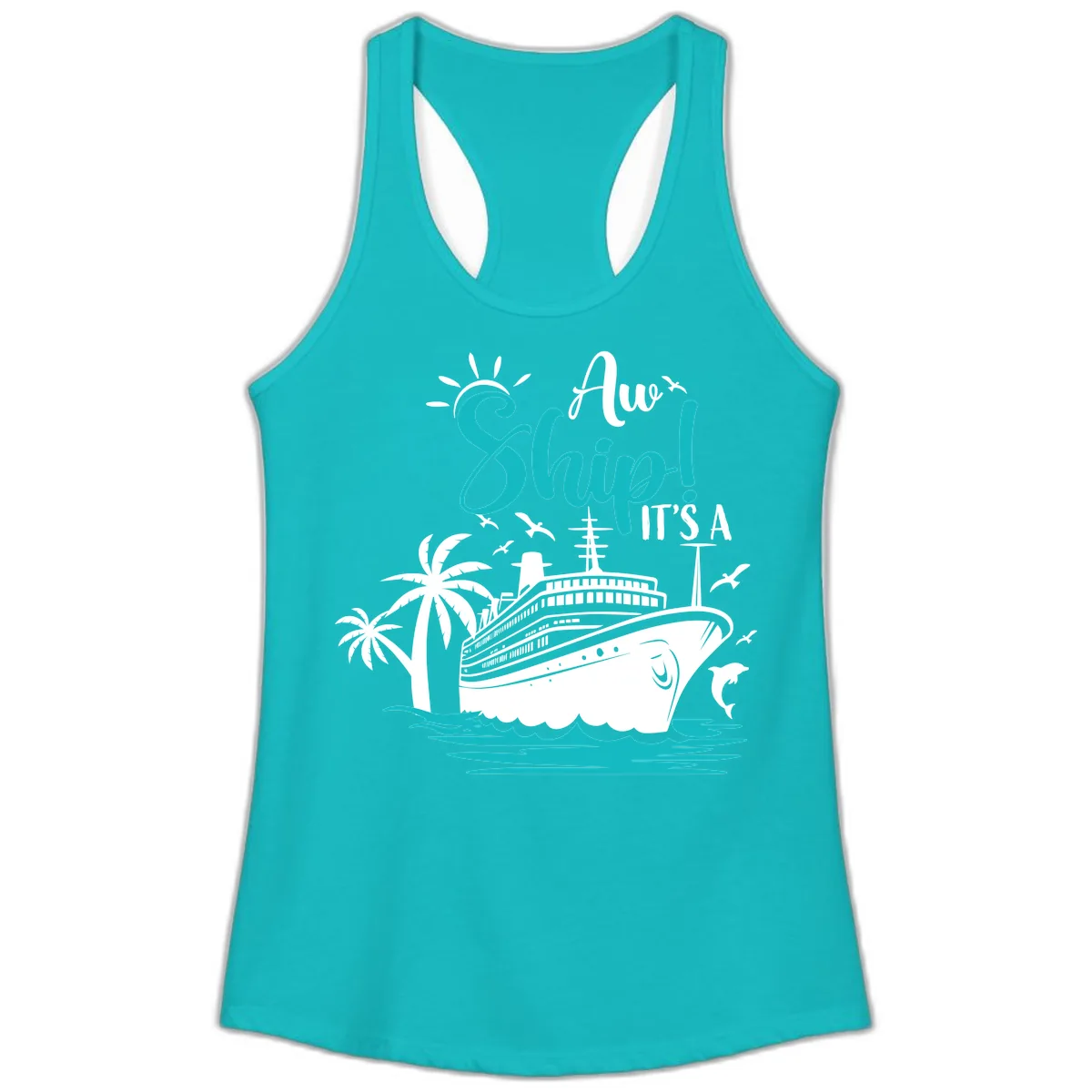 Aw Ship It's A Cruise Ladies Tank in Tahiti Blue
