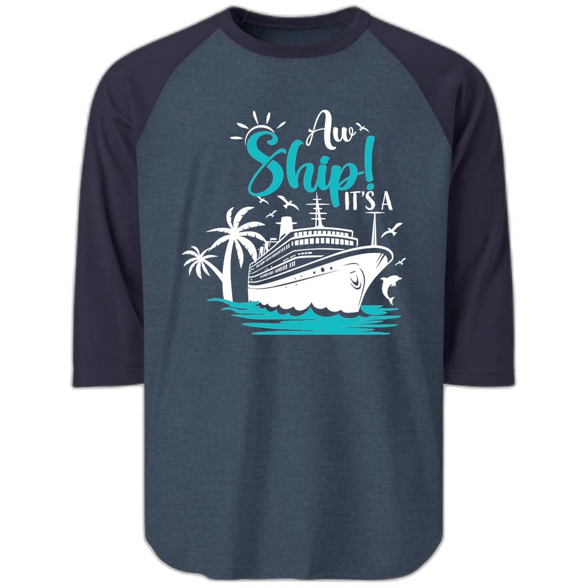 Aw Ship It's A Cruise Raglan 3/4 in Heather Denim Navy
