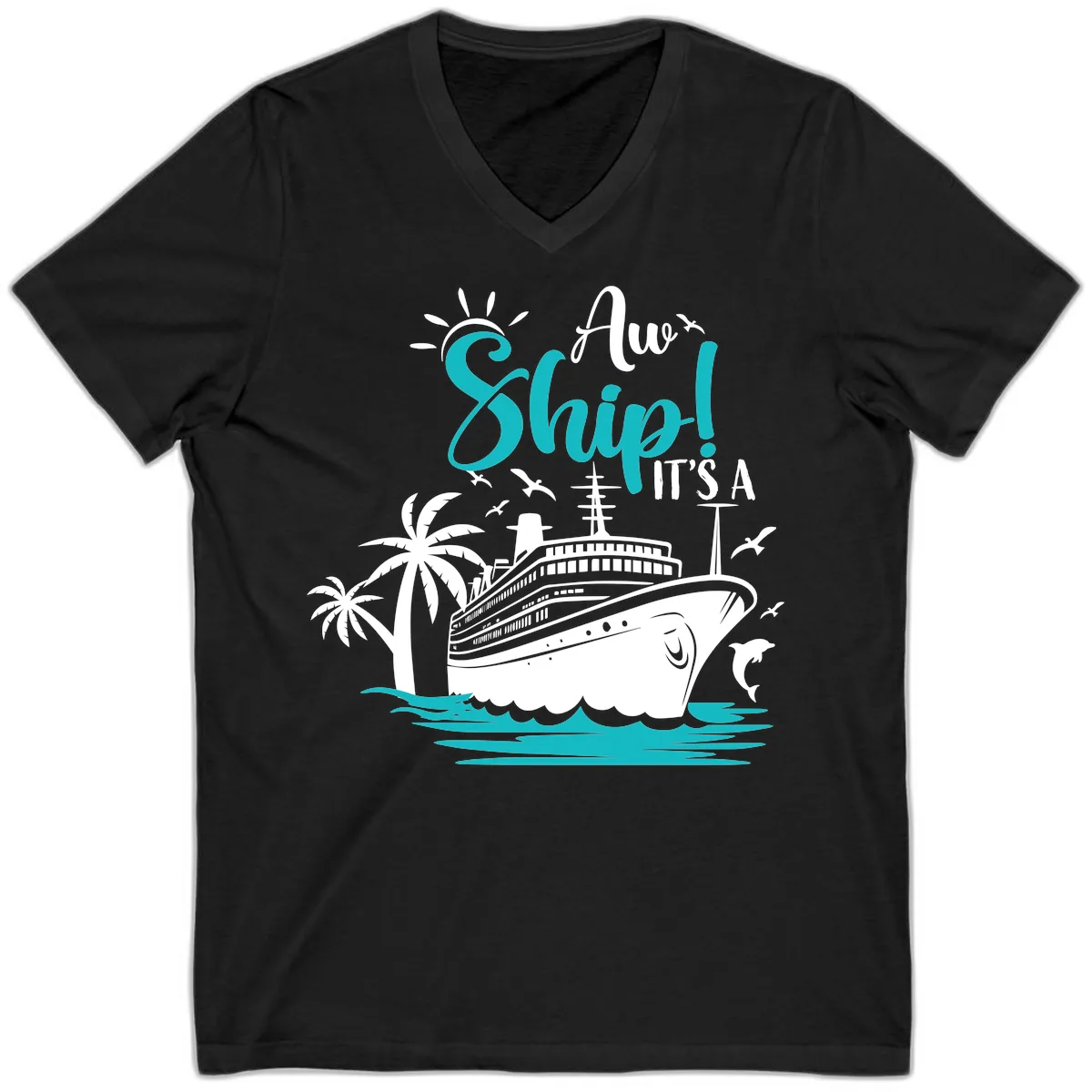 Aw Ship It's A Cruise V-Neck in Black