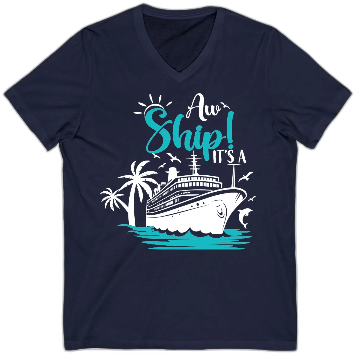 Aw Ship It's A Cruise V-Neck in Navy
