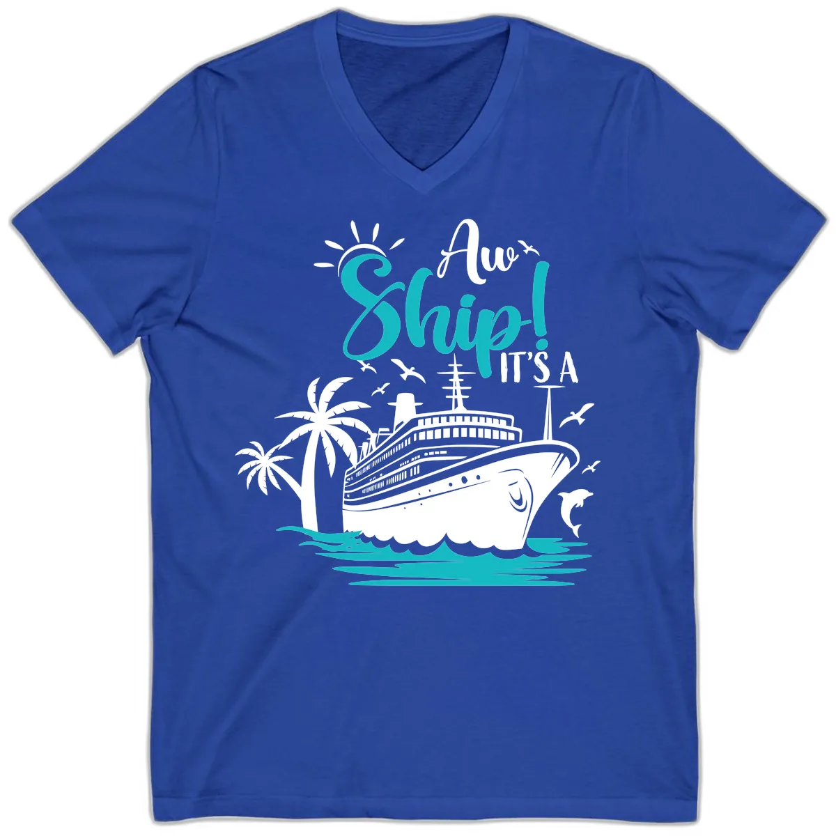 Aw Ship It's A Cruise V-Neck in True Royal