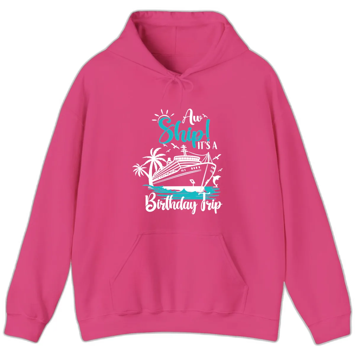 Ahoy Ship It's A Birthday Trip Hoodie in Heliconia