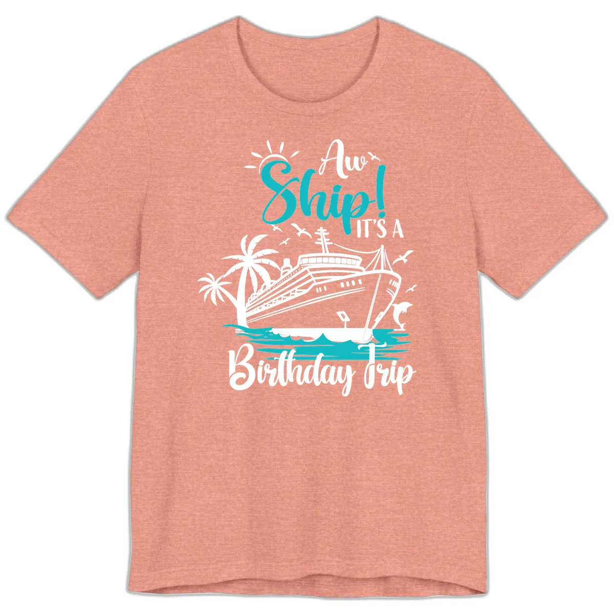 Ahoy Ship It's A Birthday Trip Premium T-Shirt in Heather Sunset