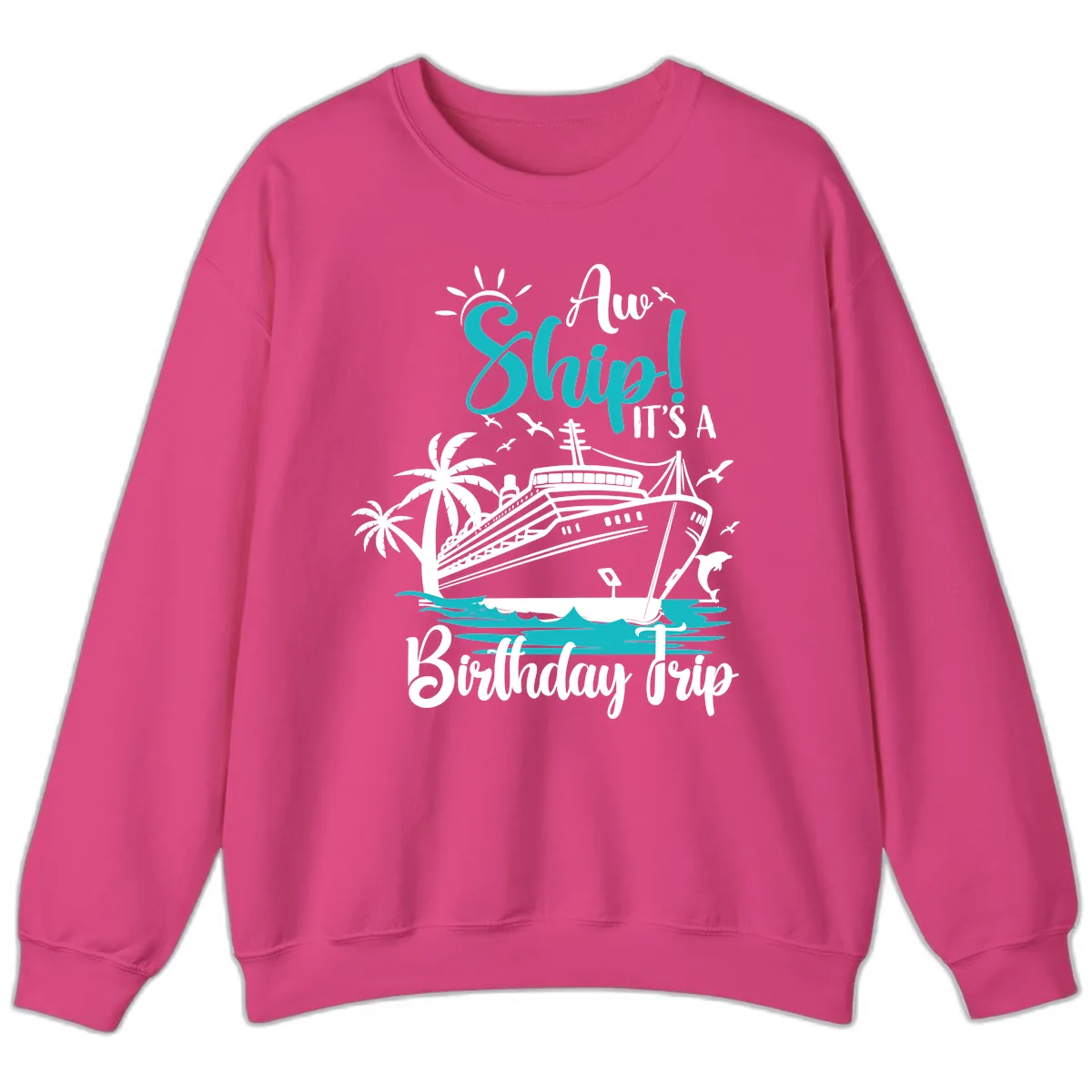 Ahoy Ship It's A Birthday Trip Sweatshirt in Heliconia