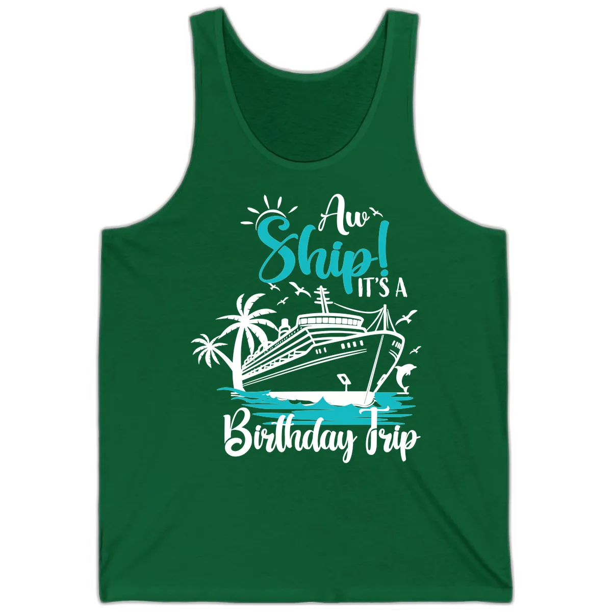 Ahoy Ship It's A Birthday Trip Tank in Kelly