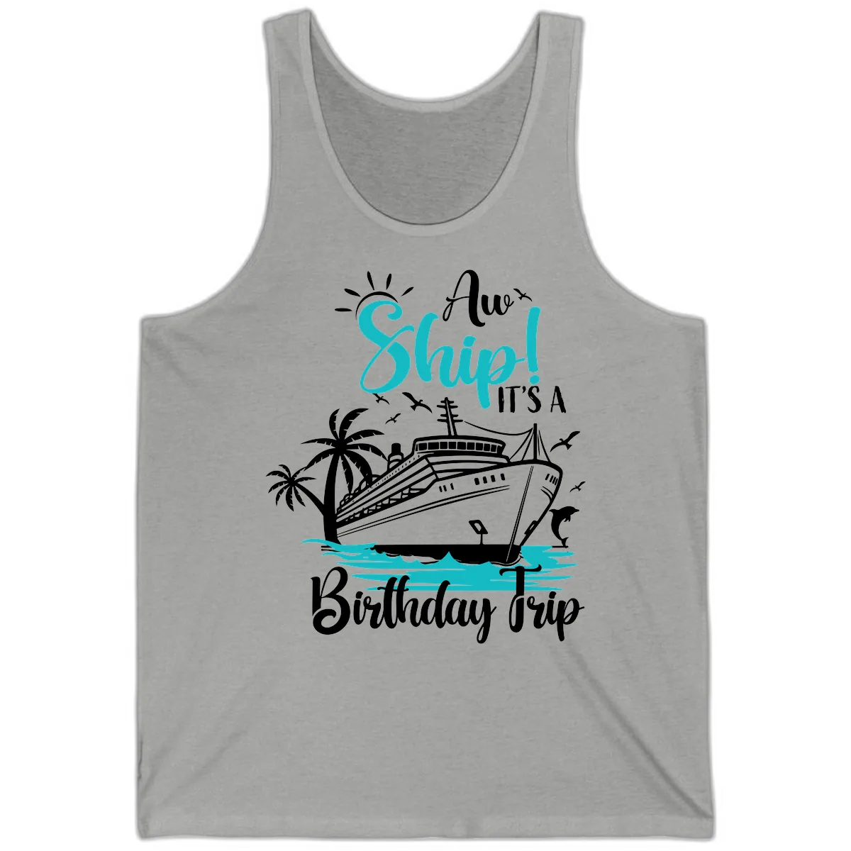 Ahoy Ship It's A Birthday Trip Tank in Athletic Heather