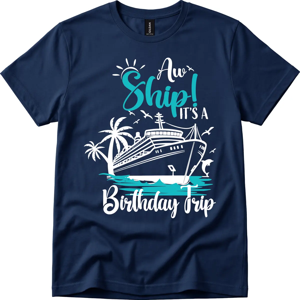 Ahoy Ship It's A Birthday Trip T-Shirt in Navy
