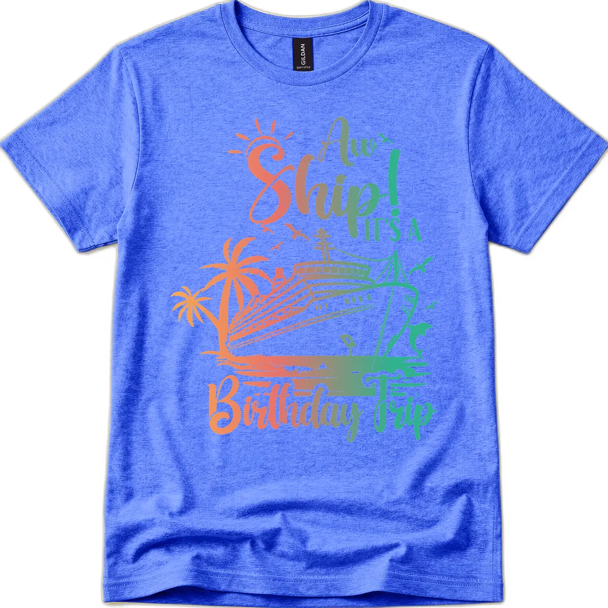 Ahoy It's A Birthday Trip T-Shirt in Heather Royal