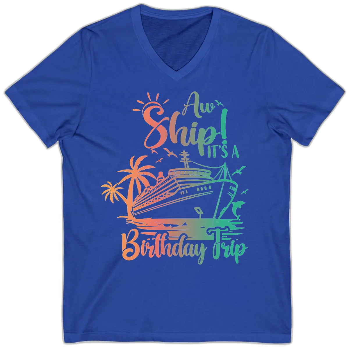 Ahoy It's A Birthday Trip V-Neck in True Royal
