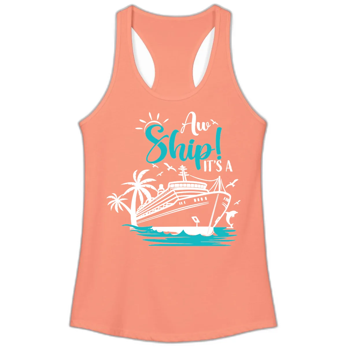 Aw Ship It's A Cruise Ladies Tank in Solid Light Orange
