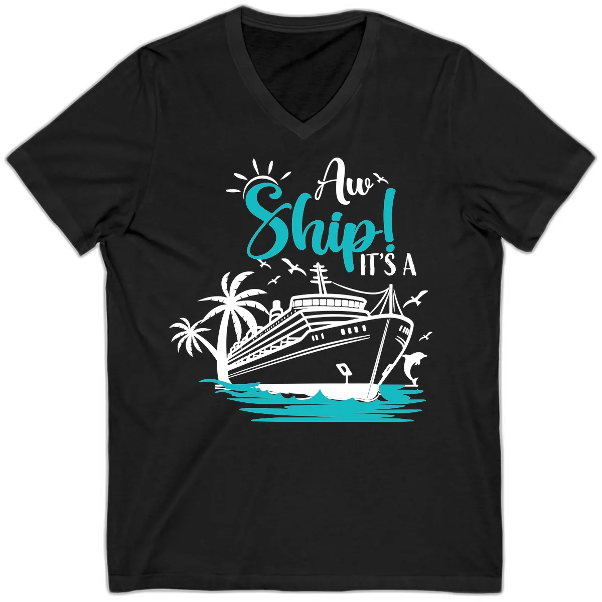 Aw Ship It's A Cruise V-Neck in Black