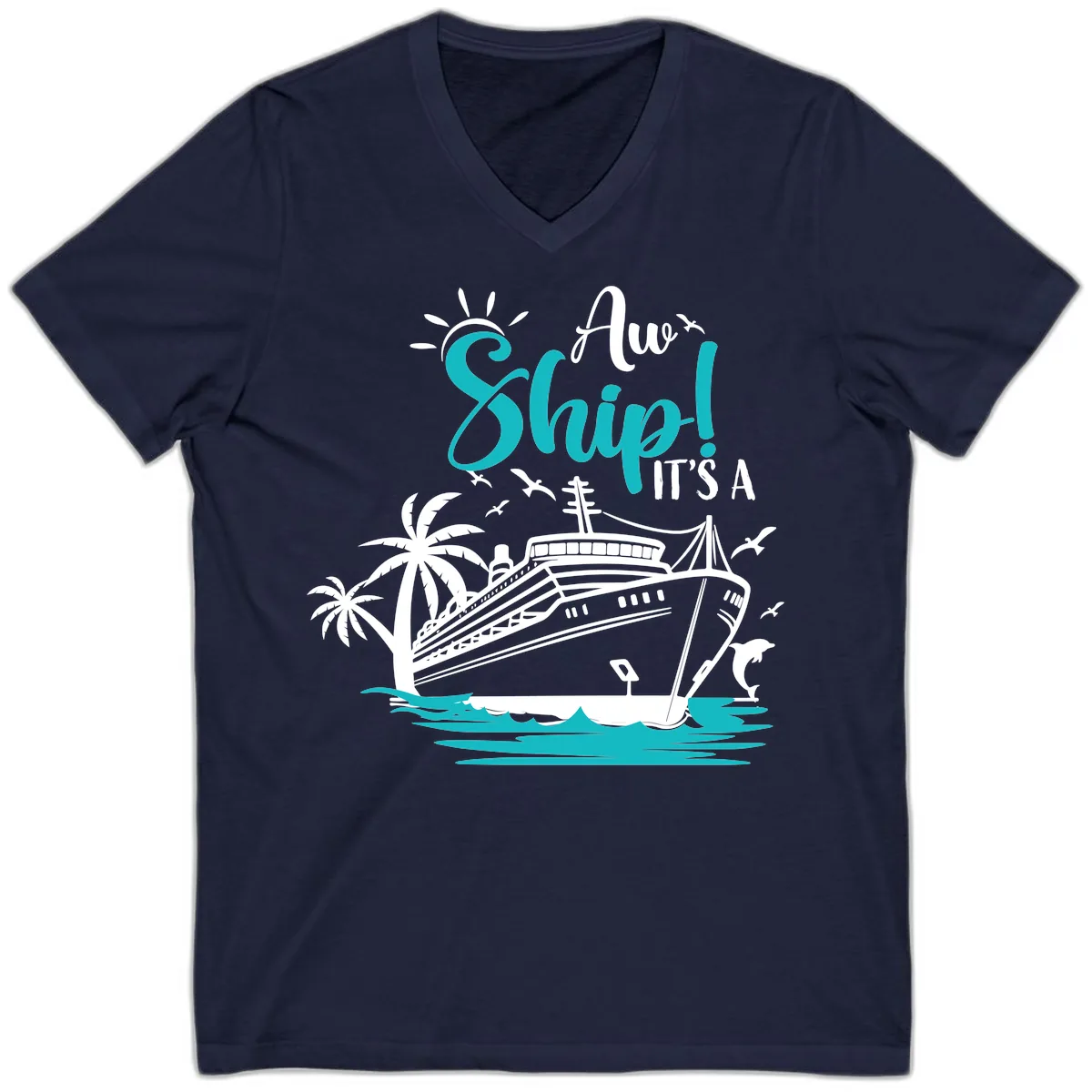 Aw Ship It's A Cruise V-Neck in Navy