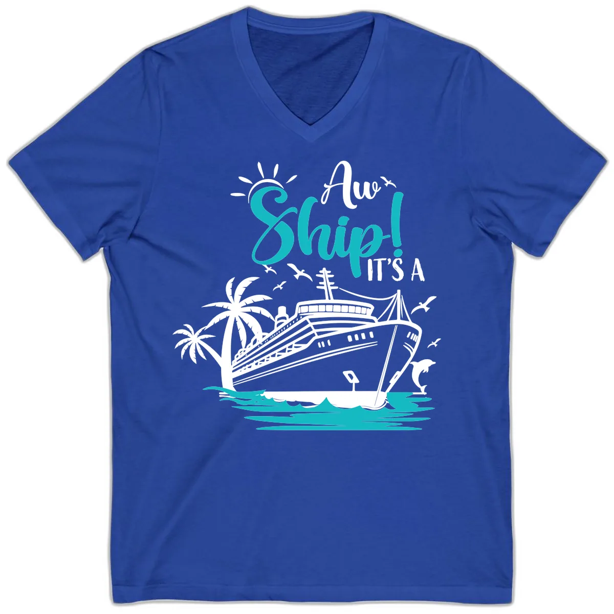 Aw Ship It's A Cruise V-Neck in True Royal
