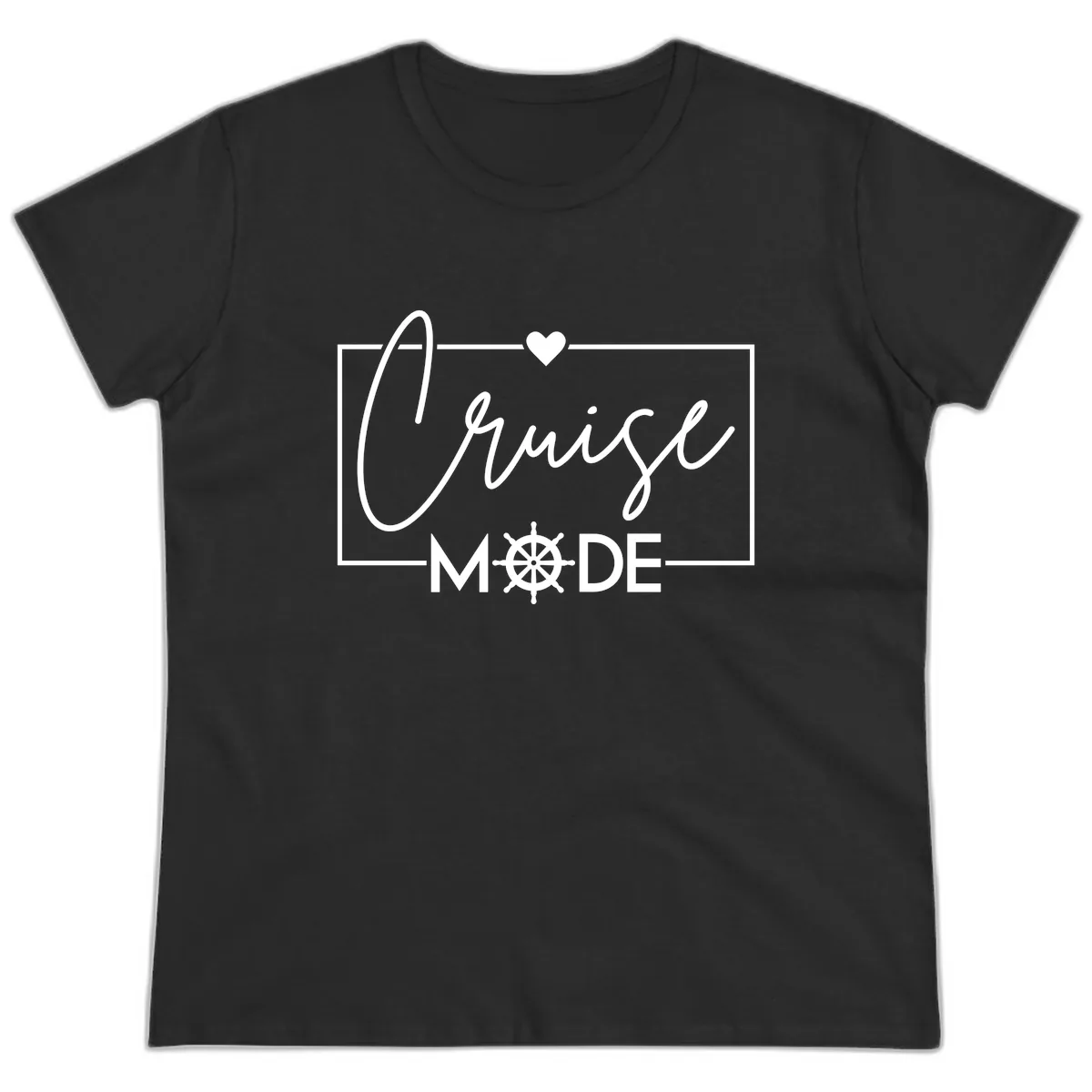 Cruise Mode Nautical Heart Ladies Tee in Black