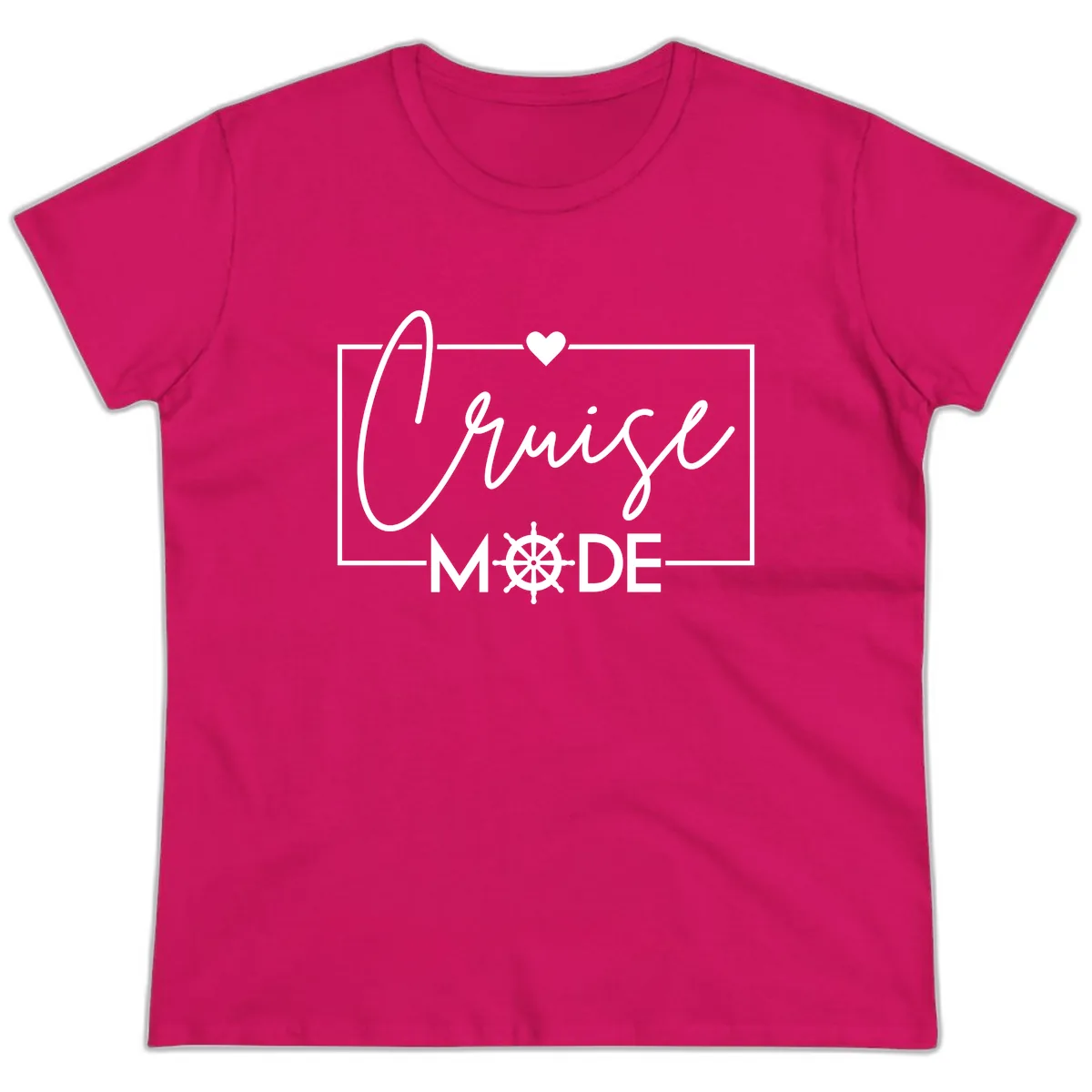 Cruise Mode Nautical Heart Ladies Tee in Heliconia