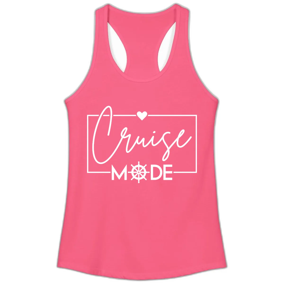 Cruise Mode Nautical Heart Ladies Tank in Solid Hot Pink