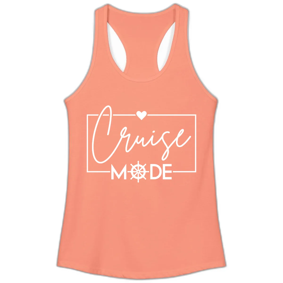 Cruise Mode Nautical Heart Ladies Tank in Solid Light Orange