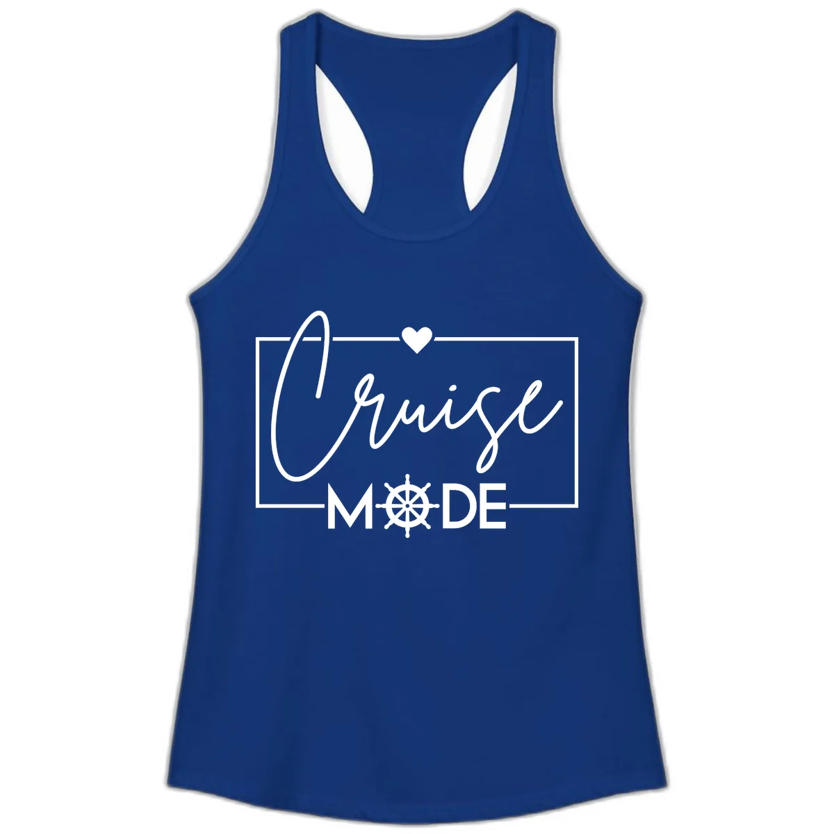 Cruise Mode Nautical Heart Ladies Tank in Solid Royal